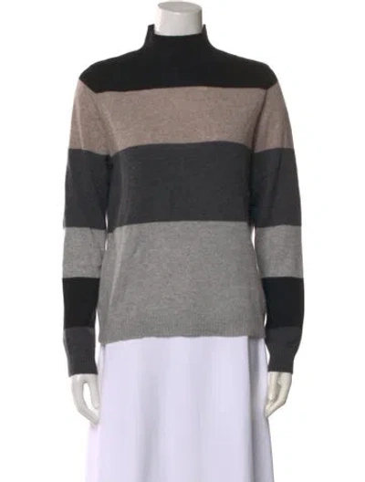 Pre-owned Neiman Marcus Cashmere Striped Sweater In Gray