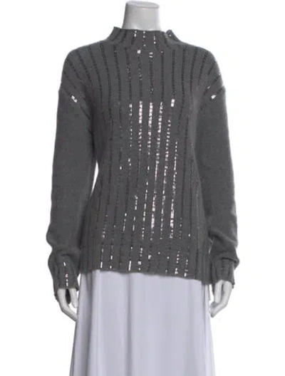Pre-owned Neiman Marcus Cashmere Striped Sweater In Gray