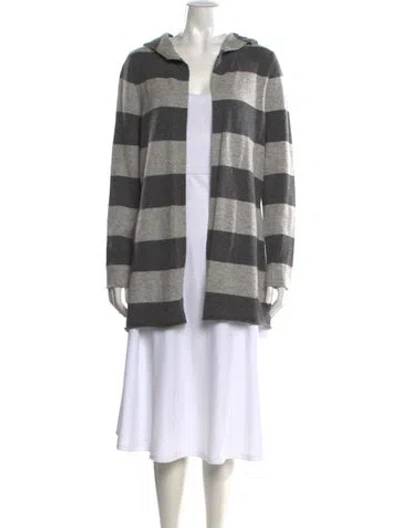 Pre-owned Neiman Marcus Cashmere Striped Sweater In Grey