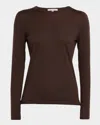 Neiman Marcus Cashmere Superfine Crewneck Top In Brown