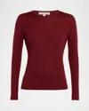 Neiman Marcus Cashmere Superfine Crewneck Top In Burgundy