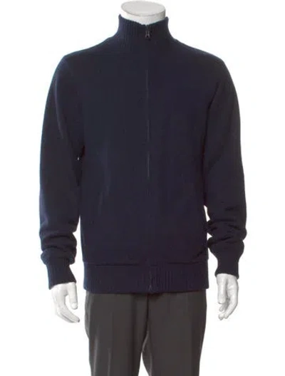 Pre-owned Neiman Marcus Cashmere Turtleneck Cardigan In Blue