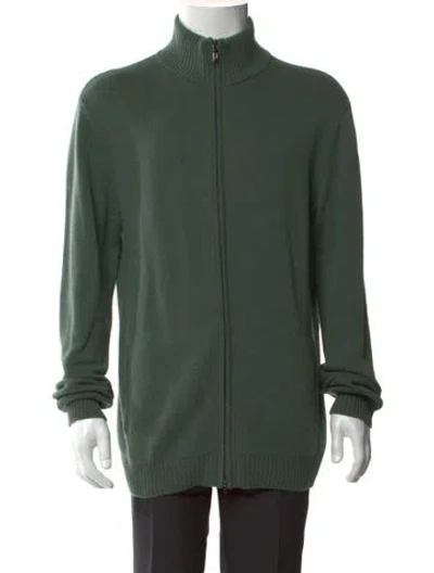 Pre-owned Neiman Marcus Cashmere Turtleneck Cardigan In Green