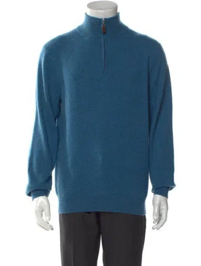 Pre-owned Neiman Marcus Cashmere Turtleneck Polo Sweater In Blue