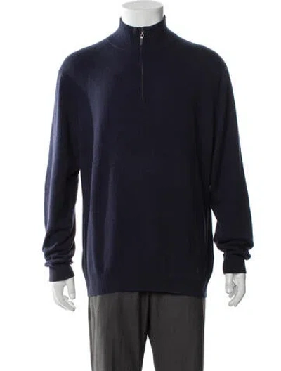Pre-owned Neiman Marcus Cashmere Turtleneck Polo Sweater In Blue