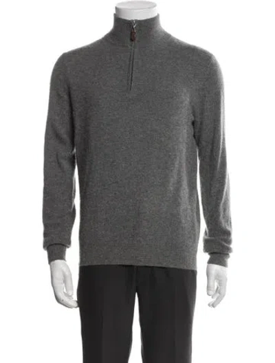 Pre-owned Neiman Marcus Cashmere Turtleneck Polo Sweater In Gray
