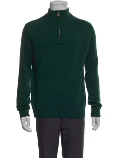 Pre-owned Neiman Marcus Cashmere Turtleneck Polo Sweater In Green