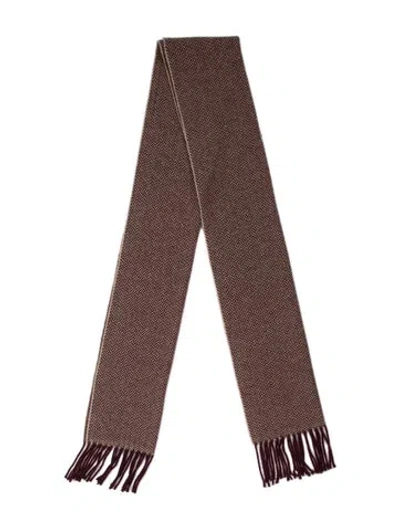 Pre-owned Neiman Marcus Cashmere Tweed Pattern Scarf In Burgundy