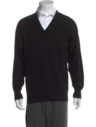 Pre-owned Neiman Marcus Cashmere V-neck Pullover In Black