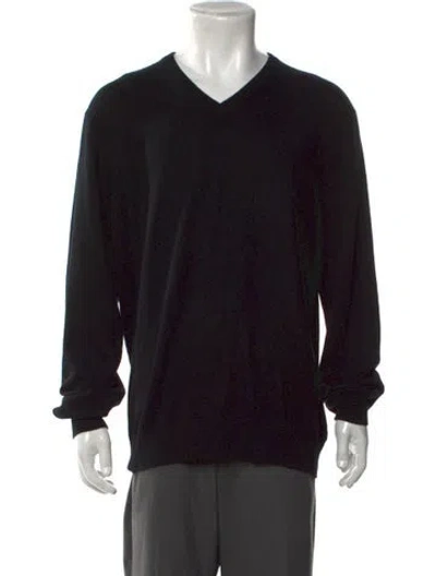 Pre-owned Neiman Marcus Cashmere V-neck Pullover In Black