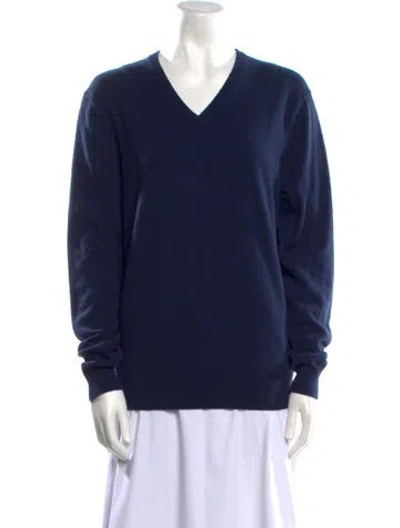 Pre-owned Neiman Marcus Cashmere V-neck Pullover In Blue