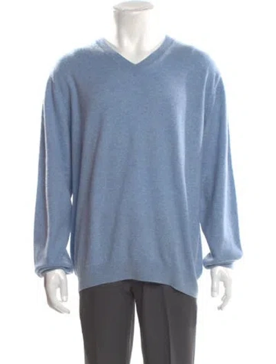 Pre-owned Neiman Marcus Cashmere V-neck Pullover In Blue