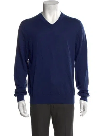 Pre-owned Neiman Marcus Cashmere V-neck Pullover In Blue