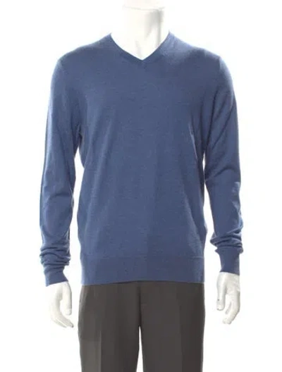 Pre-owned Neiman Marcus Cashmere V-neck Pullover In Blue