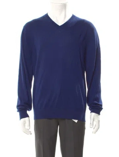 Pre-owned Neiman Marcus Cashmere V-neck Pullover In Blue