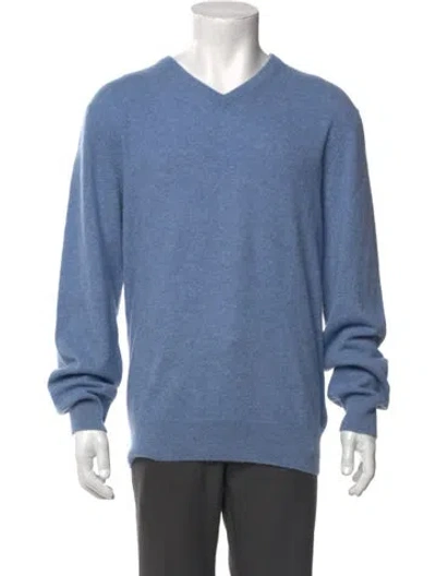 Pre-owned Neiman Marcus Cashmere V-neck Pullover In Blue