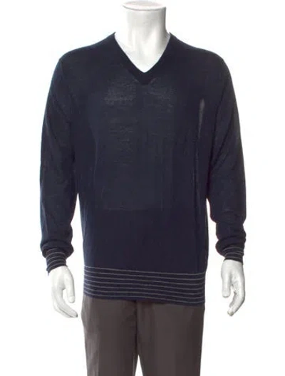Pre-owned Neiman Marcus Cashmere V-neck Pullover In Blue