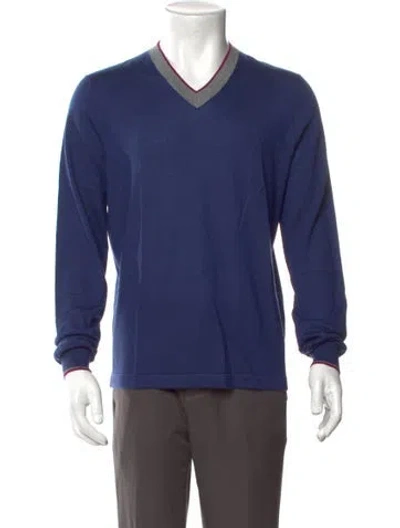 Pre-owned Neiman Marcus Cashmere V-neck Pullover In Blue