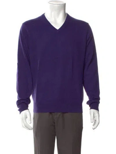 Pre-owned Neiman Marcus Cashmere V-neck Pullover In Blue