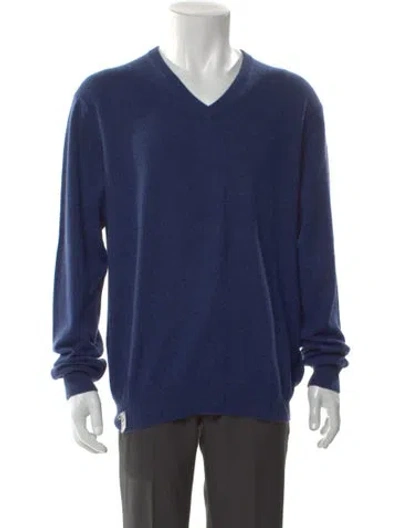 Pre-owned Neiman Marcus Cashmere V-neck Pullover In Blue