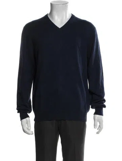 Pre-owned Neiman Marcus Cashmere V-neck Pullover In Blue