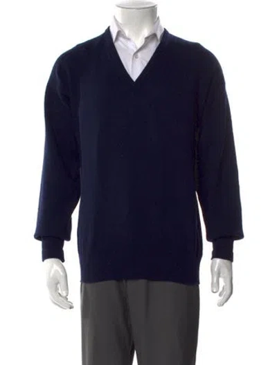 Pre-owned Neiman Marcus Cashmere V-neck Pullover In Blue