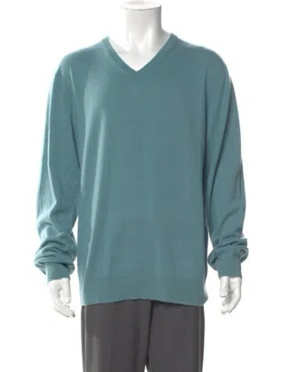Pre-owned Neiman Marcus Cashmere V-neck Pullover In Blue