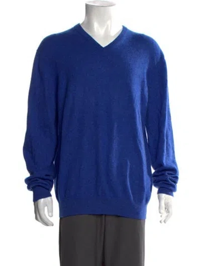 Pre-owned Neiman Marcus Cashmere V-neck Pullover In Blue