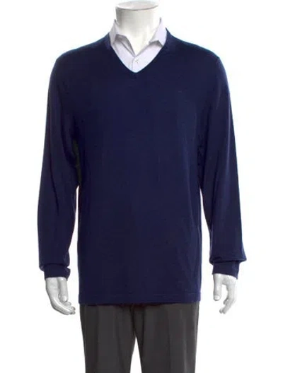 Pre-owned Neiman Marcus Cashmere V-neck Pullover In Blue