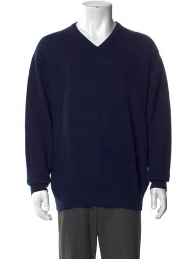 Pre-owned Neiman Marcus Cashmere V-neck Pullover In Blue