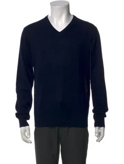 Pre-owned Neiman Marcus Cashmere V-neck Pullover In Blue