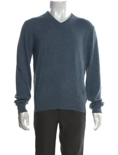 Pre-owned Neiman Marcus Cashmere V-neck Pullover In Blue