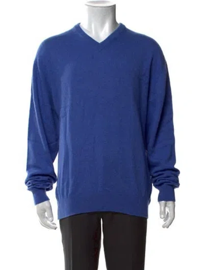 Pre-owned Neiman Marcus Cashmere V-neck Pullover In Blue