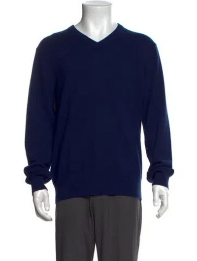 Pre-owned Neiman Marcus Cashmere V-neck Pullover In Blue