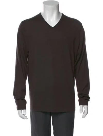 Pre-owned Neiman Marcus Cashmere V-neck Pullover In Brown