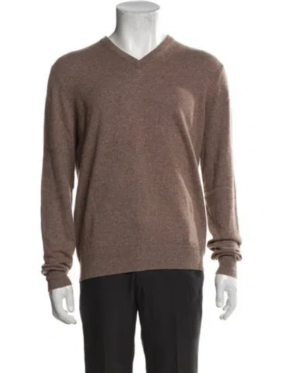 Pre-owned Neiman Marcus Cashmere V-neck Pullover In Brown