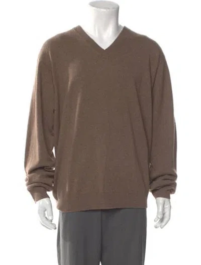 Pre-owned Neiman Marcus Cashmere V-neck Pullover In Brown