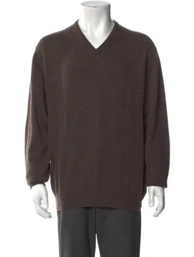 Pre-owned Neiman Marcus Cashmere V-neck Pullover In Brown
