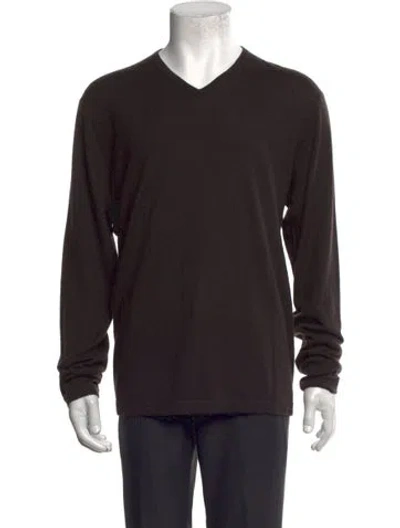 Pre-owned Neiman Marcus Cashmere V-neck Pullover In Brown