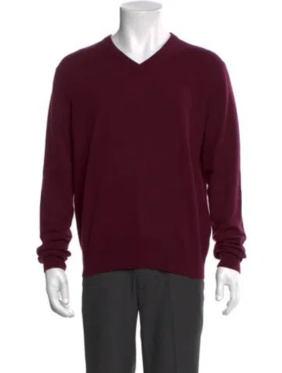 Pre-owned Neiman Marcus Cashmere V-neck Pullover In Burgundy