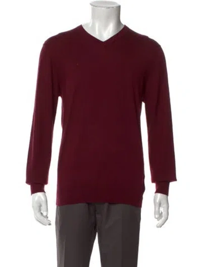 Pre-owned Neiman Marcus Cashmere V-neck Pullover In Burgundy