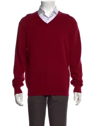 Pre-owned Neiman Marcus Cashmere V-neck Pullover In Burgundy