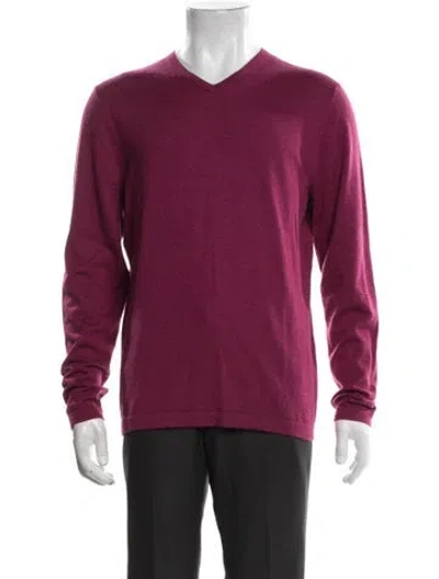 Pre-owned Neiman Marcus Cashmere V-neck Pullover In Burgundy