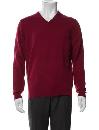 Pre-owned Neiman Marcus Cashmere V-neck Pullover In Burgundy