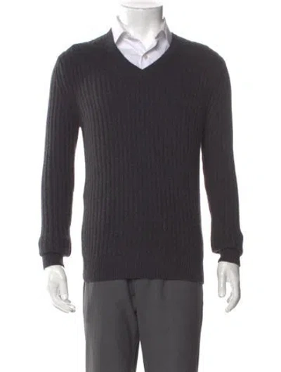 Pre-owned Neiman Marcus Cashmere V-neck Pullover In Gray