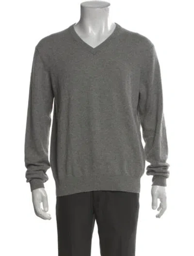 Pre-owned Neiman Marcus Cashmere V-neck Pullover In Gray