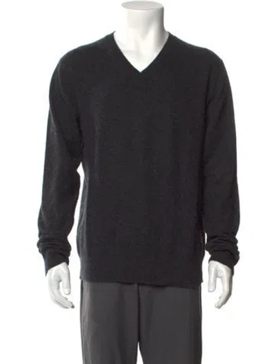 Pre-owned Neiman Marcus Cashmere V-neck Pullover In Gray