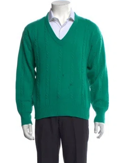 Pre-owned Neiman Marcus Cashmere V-neck Pullover In Green