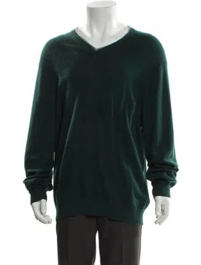 Pre-owned Neiman Marcus Cashmere V-neck Pullover In Green