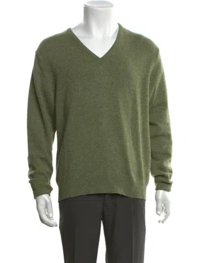 Pre-owned Neiman Marcus Cashmere V-neck Pullover In Green